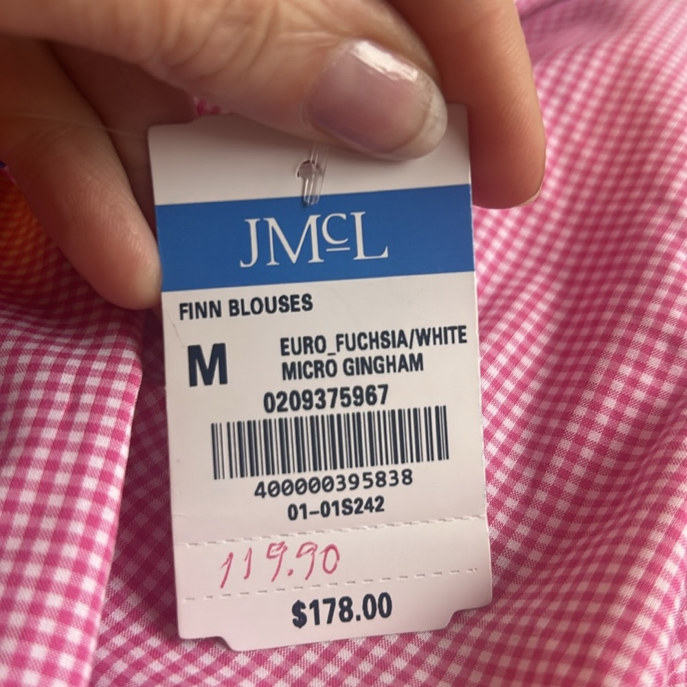 J.McLaughlin fuschia/white gingham shirt - Picture 9 of 9